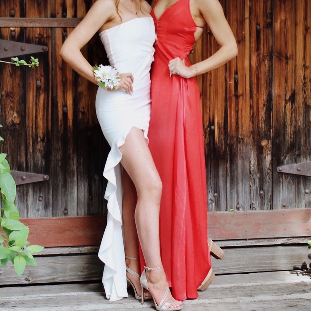 PLT one shoulder White ruffle maxi dress